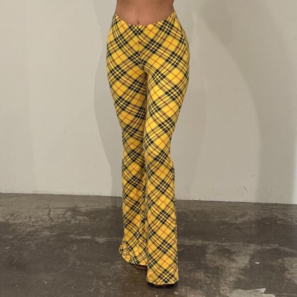Yellow Plaid Flare Pants M - Picture 1 of 5